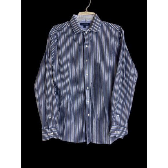 Tommy Hilfiger Mens Dress Shirt 16 1/2 - 34/35 Blue Striped Button Down Cotton - Picture 1 of 9